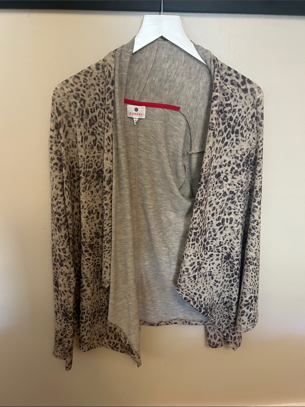 Sundry Taupe Leopard-Print Open-Front Cardigan